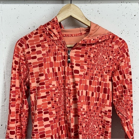 Merrell Women's size Small Orange Print Opti Wick Zip Up Hooded Jacket - Picture 2 of 11